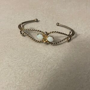 Twisted Gold and Silver Bracelet with Opal Accents